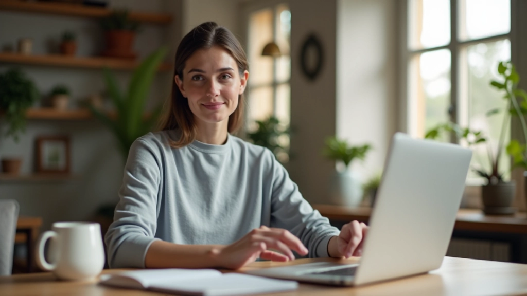 Personne travaillant sur son ordinateur portable avec un café, entourée de notes et de plans de projet