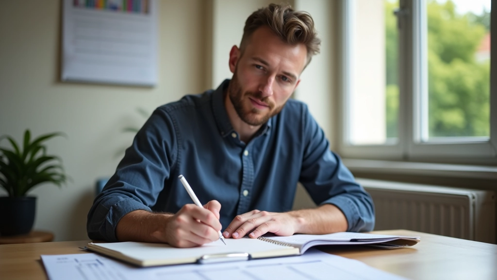 Personne prenant des notes sur un plan éditorial avec des sujets evergreen notés à la main