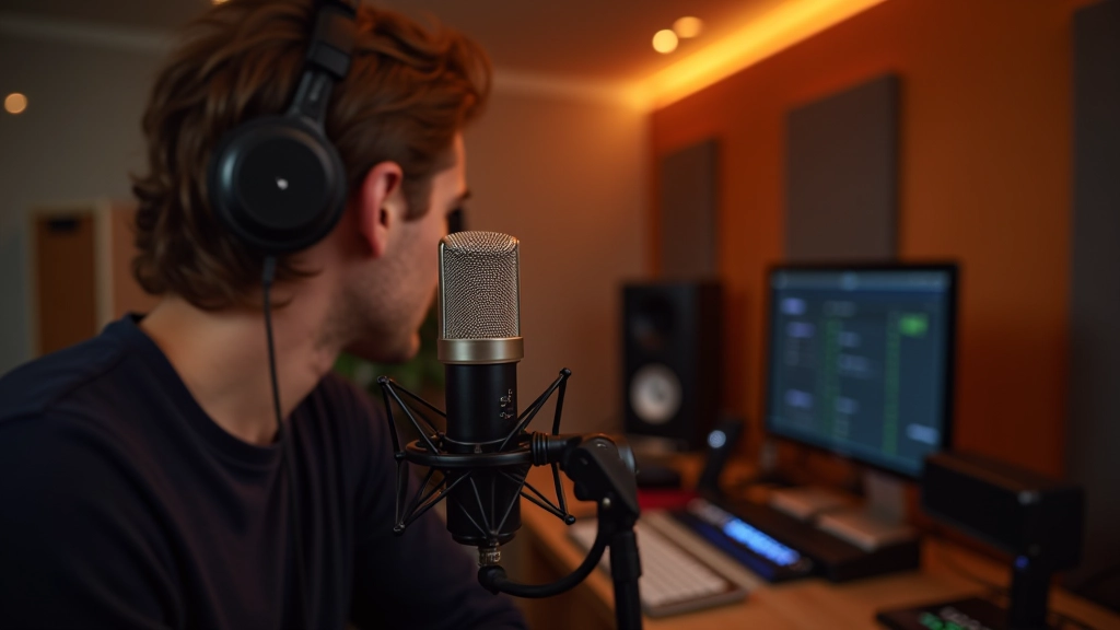 Studio d'enregistrement professionnel avec microphone et équipement audio haut de gamme